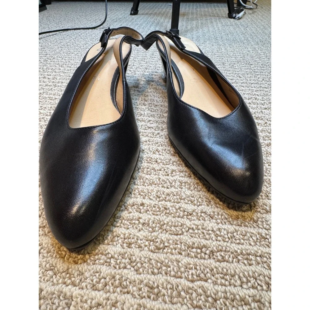 Ara Black Leather Slingback Block Heel Shoes Women's Size‎ 7.5